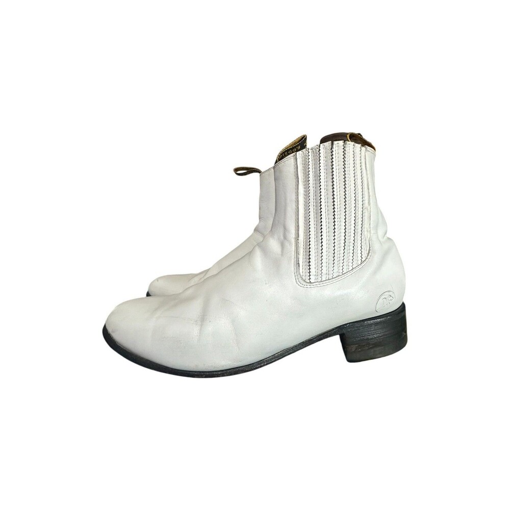 Diego’s Botines White Leather Pull Stretch Chelsea Boot Sz Mex 31 US 12 Western